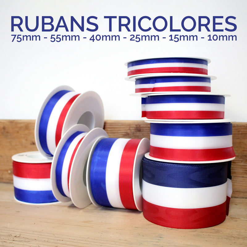 Ruban tricolore français bleu blanc rouge pour médailles, inaugurations et écharpes tricolores - tissuspipi.com