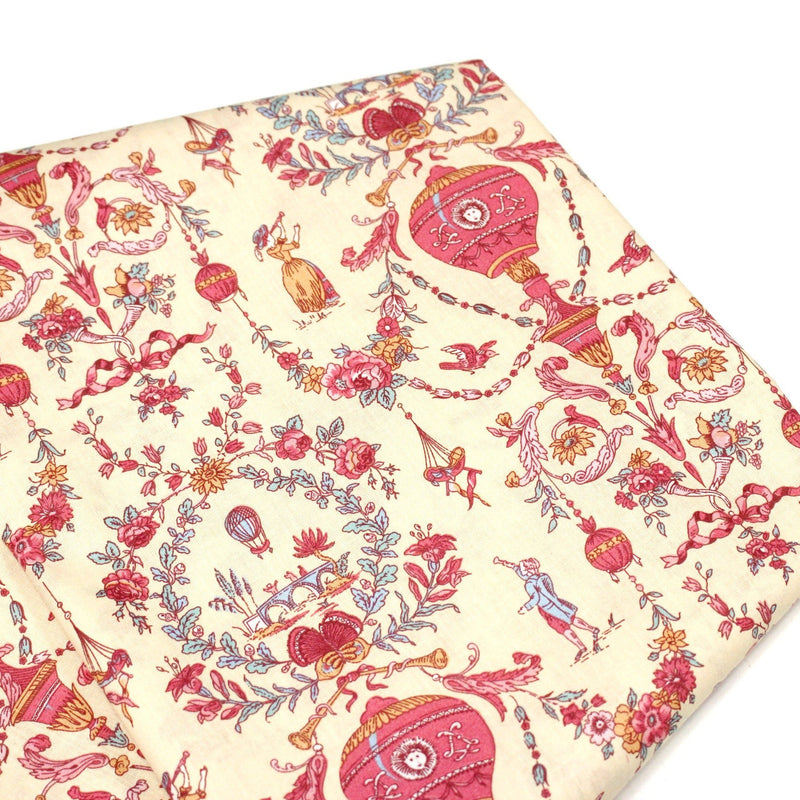 Tissu coton grande largeur 280cm TOILE DE JOUY MONTGOLFIERES jaune & rose - tissuspipi.com