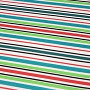 Tissu Bayadère de coton aux rayures vertes, rouges et noires, fond blanc - tissuspipi.com