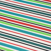 Tissu Bayadère de coton aux rayures vertes, rouges et noires, fond blanc - tissuspipi.com