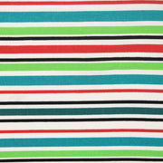 Tissu Bayadère de coton aux rayures vertes, rouges et noires, fond blanc - tissuspipi.com