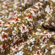 Tissu Viscose crêpe ocre fleuri blanc rouille noir - tissuspipi.com