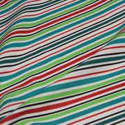 Tissu Bayadère de coton aux rayures vertes, rouges et noires, fond blanc - tissuspipi.com