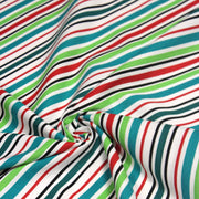 Tissu Bayadère de coton aux rayures vertes, rouges et noires, fond blanc - tissuspipi.com