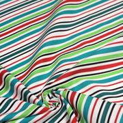 Tissu Bayadère de coton aux rayures vertes, rouges et noires, fond blanc - tissuspipi.com