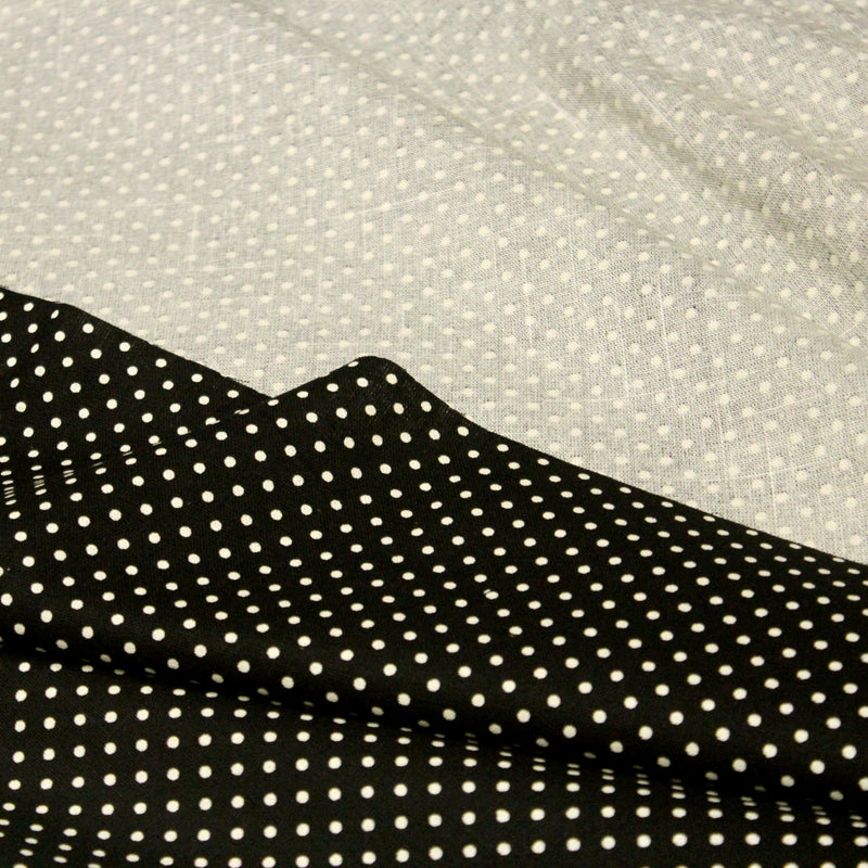 Tissu coton POLKA DOT noir et pois écrus 2mm - tissuspipi.com