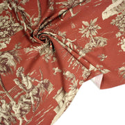 Tissu coton épais TOILE DE JOUY "LES AMERINDIENS", rouille rouge & écru - tissuspipi.com