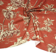 Tissu coton épais TOILE DE JOUY "LES AMERINDIENS", rouille rouge & écru - tissuspipi.com