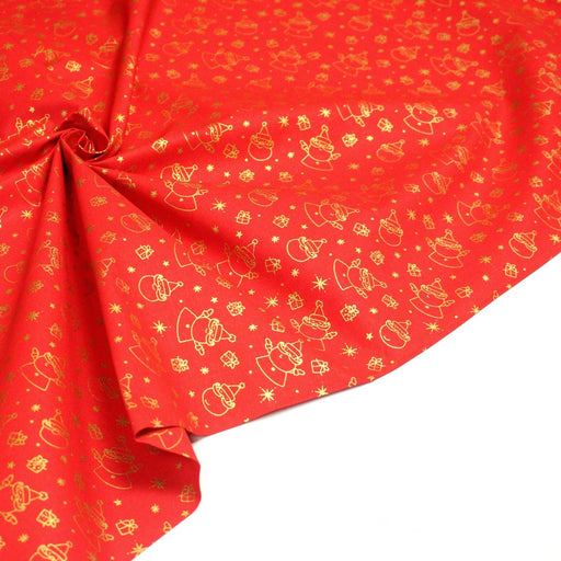 Tissu coton NOËL rouge au Père - Noël et cadeaux dorés - OEKO - TEX - tissuspipi.com