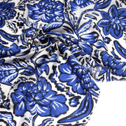 Tissu voile de coton imprimé INDIENNES écru aux fleurs bleues et marine - tissuspipi.com