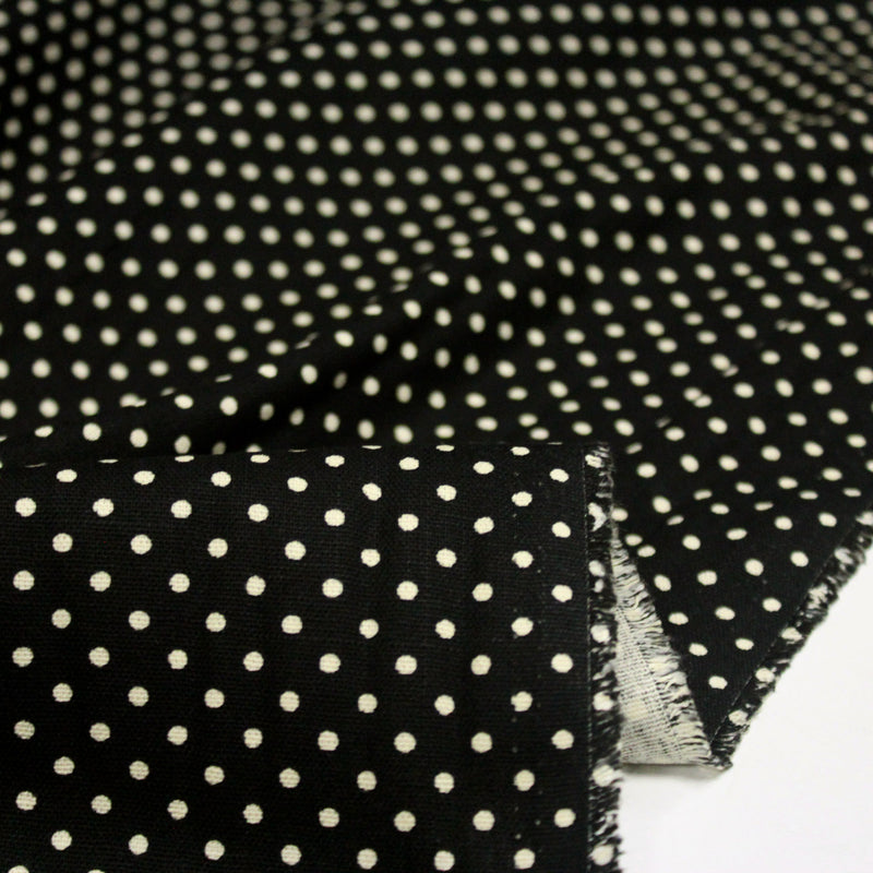 Tissu coton POLKA DOT noir et pois écrus 2mm - tissuspipi.com