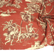 Tissu coton épais TOILE DE JOUY "LES AMERINDIENS", rouille rouge & écru - tissuspipi.com