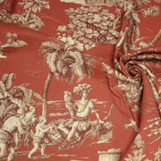 Tissu coton épais TOILE DE JOUY "LES AMERINDIENS", rouille rouge & écru - tissuspipi.com
