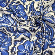 Tissu voile de coton imprimé INDIENNES écru aux fleurs bleues et marine - tissuspipi.com