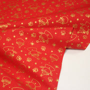 Tissu coton NOËL rouge au Père - Noël et cadeaux dorés - OEKO - TEX - tissuspipi.com