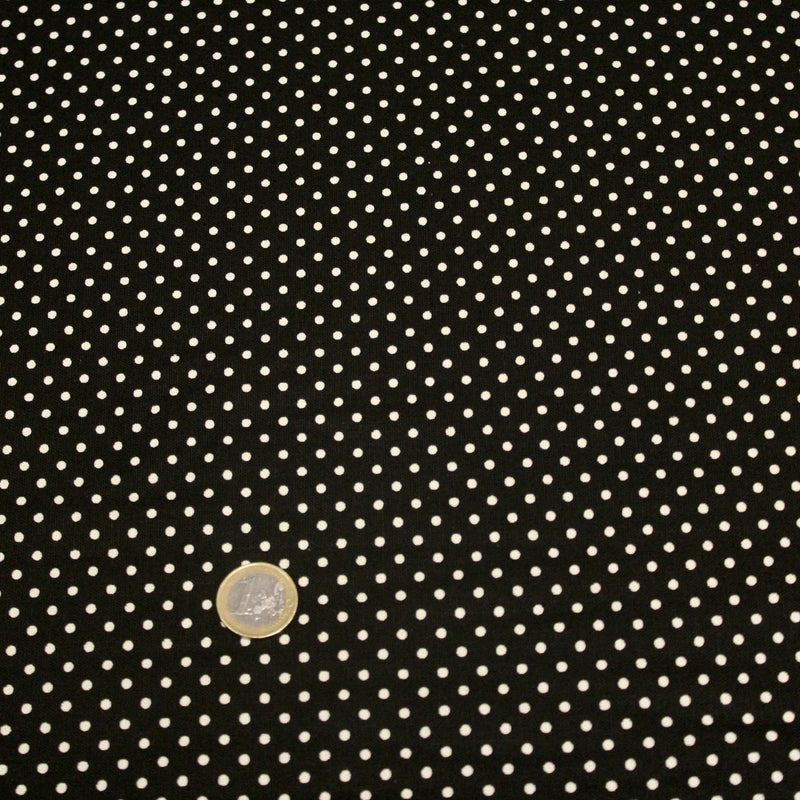 Tissu coton POLKA DOT noir et pois écrus 2mm - tissuspipi.com
