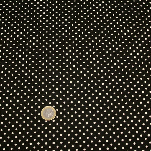 Tissu coton POLKA DOT noir et pois écrus 2mm - tissuspipi.com