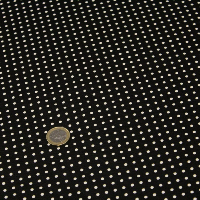 Tissu coton POLKA DOT noir et pois écrus 2mm - tissuspipi.com