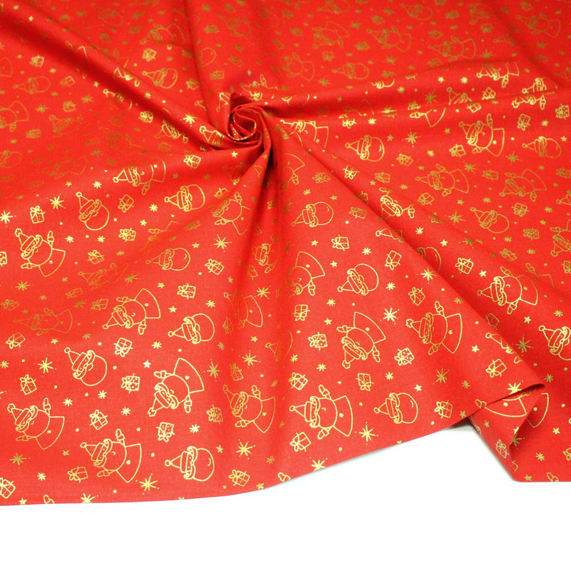 Tissu coton NOËL rouge au Père - Noël et cadeaux dorés - OEKO - TEX - tissuspipi.com