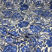 Tissu voile de coton imprimé INDIENNES écru aux fleurs bleues et marine - tissuspipi.com