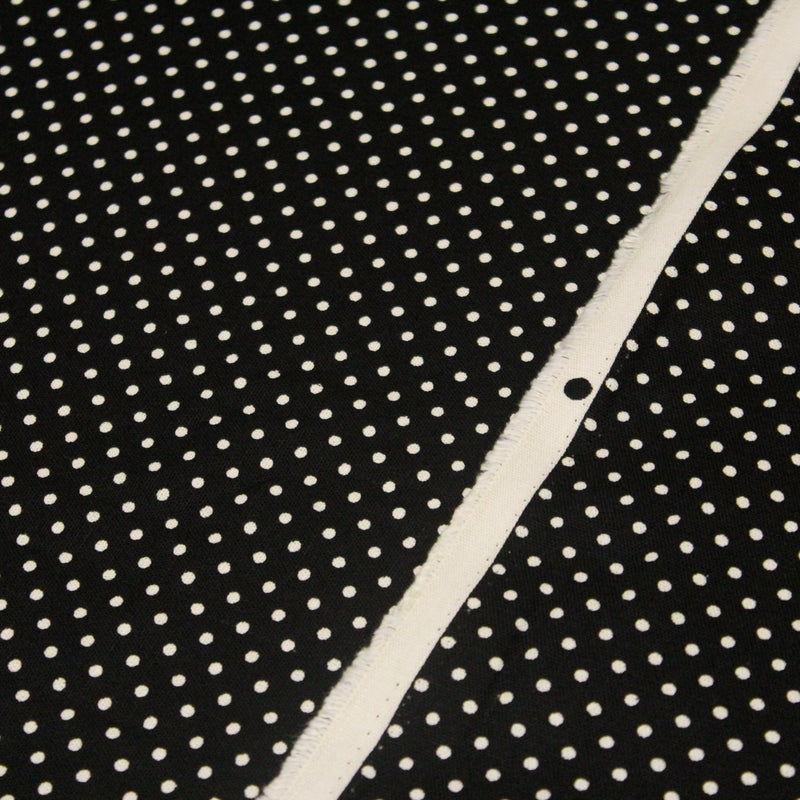 Tissu coton POLKA DOT noir et pois écrus 2mm - tissuspipi.com