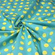 Tissu cotonnade bleu vert aux pois jaunes 18mm - tissuspipi.com