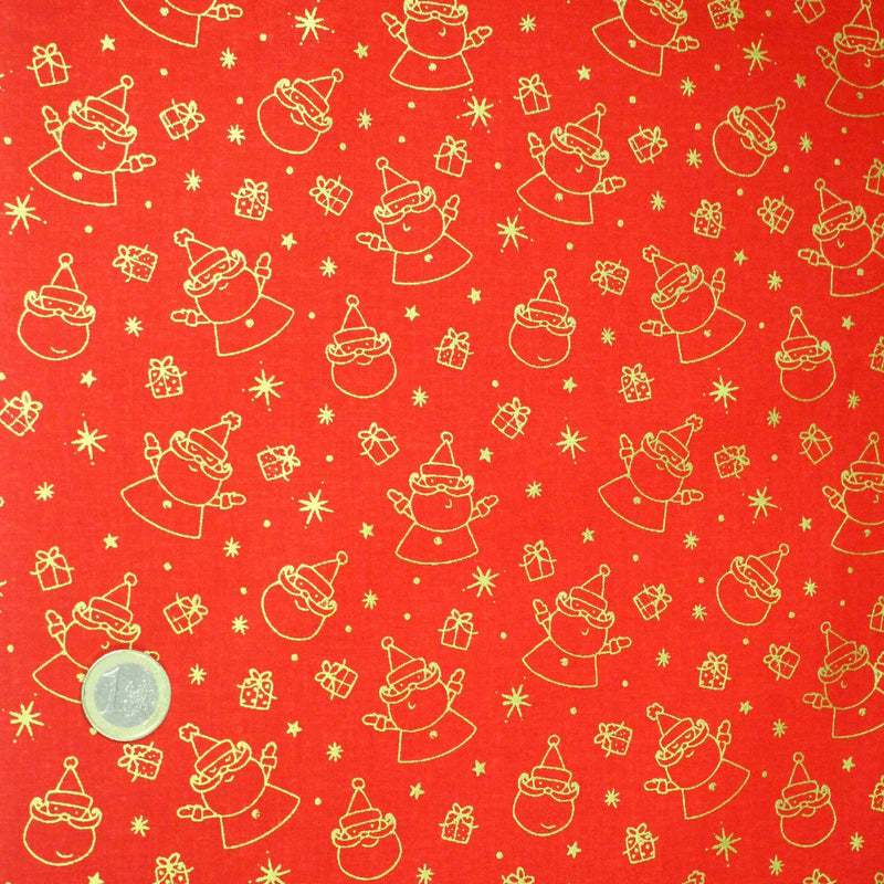 Tissu coton NOËL rouge au Père - Noël et cadeaux dorés - OEKO - TEX - tissuspipi.com