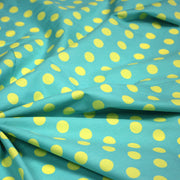 Tissu cotonnade bleu vert aux pois jaunes 18mm - tissuspipi.com