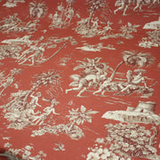 Tissu coton épais TOILE DE JOUY "LES AMERINDIENS", rouille rouge & écru - tissuspipi.com