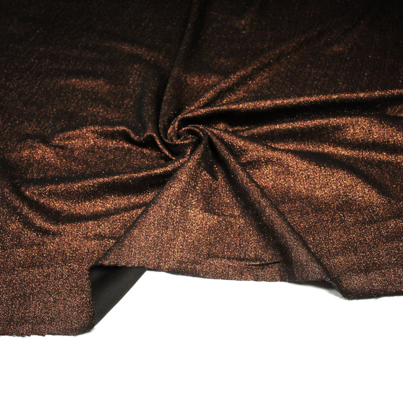 Tissu Maille viscose rouge cuivre lurex et verso noir, de fabrication française - tissuspipi.com