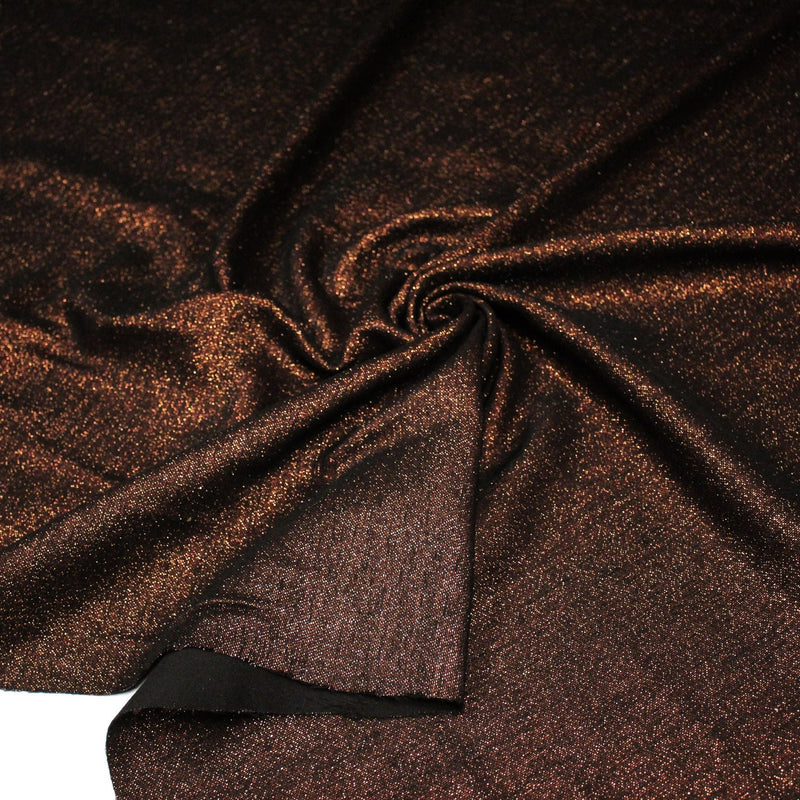 Tissu Maille viscose rouge cuivre lurex et verso noir, de fabrication française - tissuspipi.com