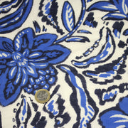 Tissu voile de coton imprimé INDIENNES écru aux fleurs bleues et marine - tissuspipi.com