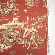 Tissu coton épais TOILE DE JOUY "LES AMERINDIENS", rouille rouge & écru - tissuspipi.com