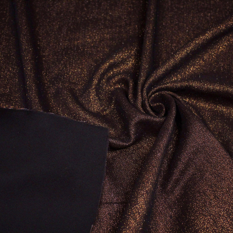 Tissu Maille viscose rouge cuivre lurex et verso noir, de fabrication française - tissuspipi.com