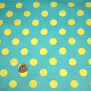 Tissu cotonnade bleu vert aux pois jaunes 18mm - tissuspipi.com