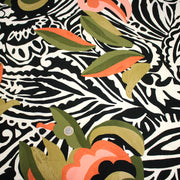 Tissu viscose fluide COMPORTA, motif graphique noir blanc, fleuri vert rose corail - Fabrication française - tissuspipi.com
