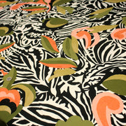 Tissu viscose fluide COMPORTA, motif graphique noir blanc, fleuri vert rose corail - Fabrication française - tissuspipi.com
