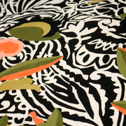 Tissu viscose fluide COMPORTA, motif graphique noir blanc, fleuri vert rose corail - Fabrication française - tissuspipi.com
