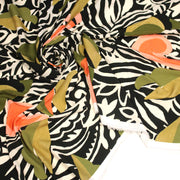 Tissu viscose fluide COMPORTA, motif graphique noir blanc, fleuri vert rose corail - Fabrication française - tissuspipi.com