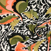 Tissu viscose fluide COMPORTA, motif graphique noir blanc, fleuri vert rose corail - Fabrication française - tissuspipi.com