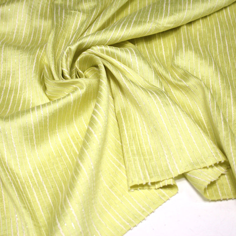 Tissu coton soie tissé rayé, trois couleurs : vert, jaune, gris - MADE IN FRANCE - tissuspipi.com