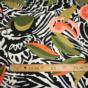 Tissu viscose fluide COMPORTA, motif graphique noir blanc, fleuri vert rose corail - Fabrication française - tissuspipi.com