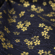 Tissu coton motif japonais vagues & fleurs sakura dorées : Bleu ou rouge - COLLECTION JAPON DORÉ - tissuspipi.com
