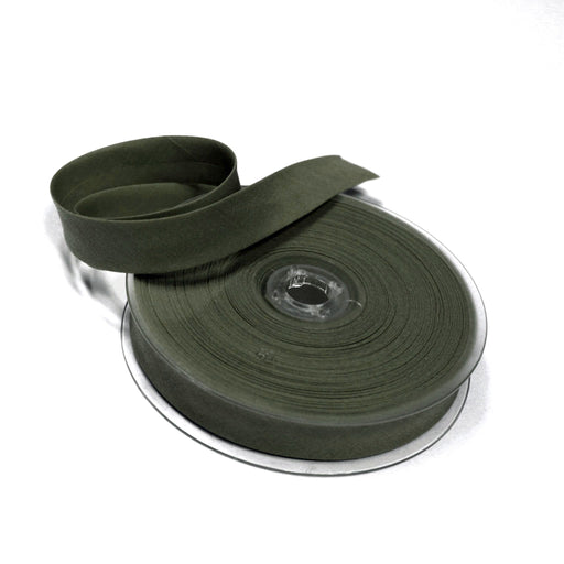 Biais de coton vert kaki uni - Galette de 25 mètres - tissuspipi.com