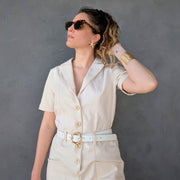 Tissu Gabardine coton élasthanne écru uni - Fabrication italienne - tissuspipi.com