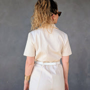 Tissu Gabardine coton élasthanne écru uni - Fabrication italienne - tissuspipi.com