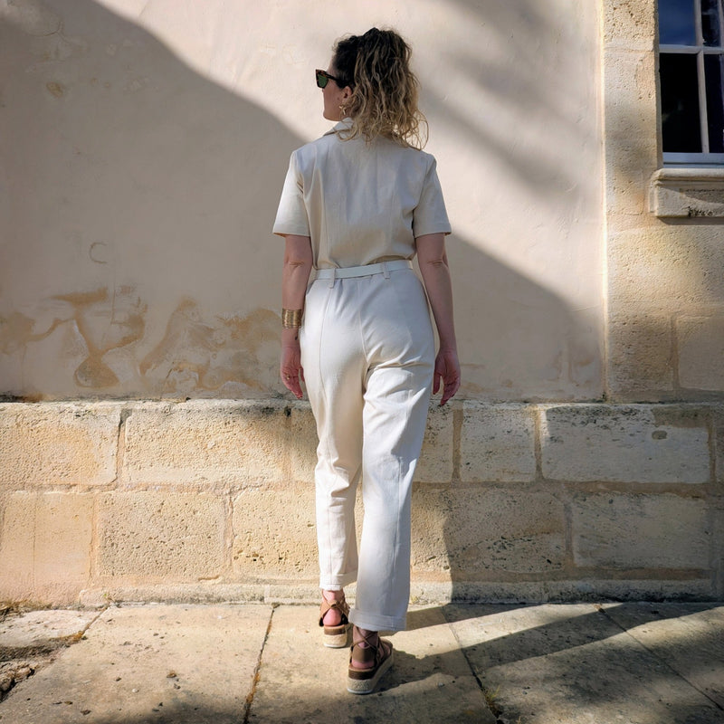 Tissu Gabardine coton élasthanne écru uni - Fabrication italienne - tissuspipi.com