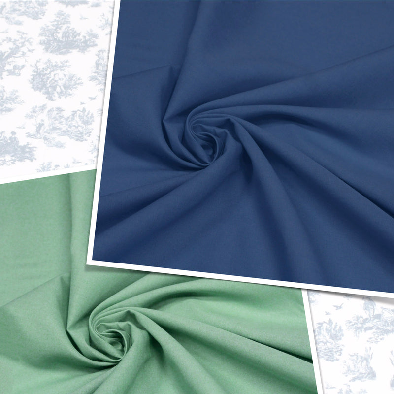 Tissu coton uni : BLEU DE JOUY ou VERT DE JOUY - OEKO - TEX - tissuspipi.com
