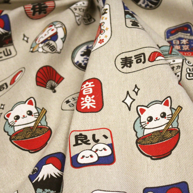 Tissu coton demi - natté façon lin aux motifs modernes japonais - OEKO - TEX - tissuspipi.com