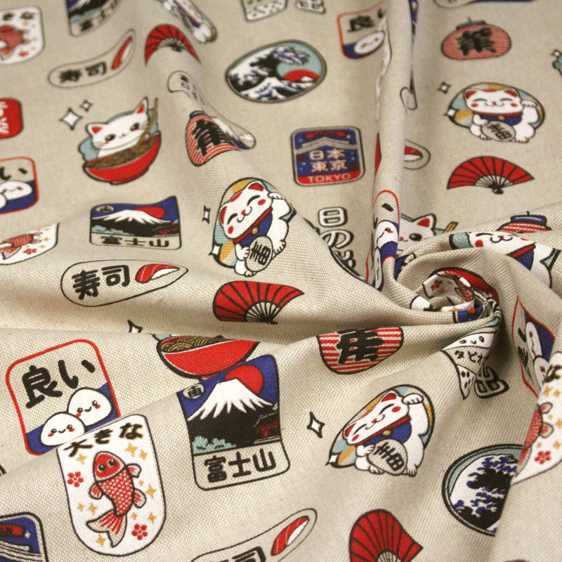 Tissu coton demi - natté façon lin aux motifs modernes japonais - OEKO - TEX - tissuspipi.com